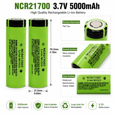 Akumulator litowo-jonowy 10szt. 21700 3.7V 5000mAh 40A, o wysokim prądzie rozładowania,do urządzeń przenośnych.