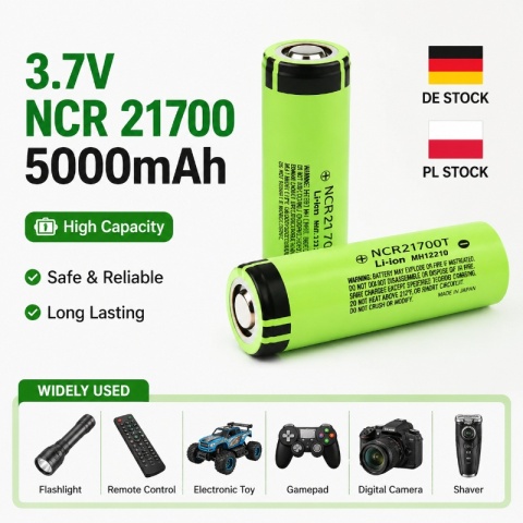 Akumulator litowo-jonowy 10szt. 21700 3.7V 5000mAh 40A, o wysokim prądzie rozładowania,do urządzeń przenośnych.