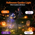 Lampa ogrodowa w kształcie czarownicy na Halloween, dekoracja ogrodowa w stylu wodospadu z magicznym czarowniczym czarującym czarującym kotłem, dekoracje świetlne na zewnątrz.