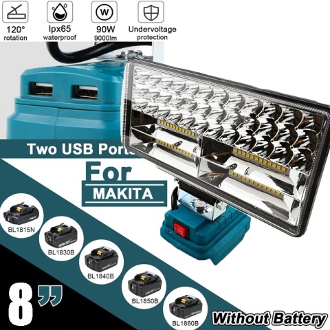 Lampa robocza LED 8 cali, bezprzewodowa latarka, lampa awaryjna, lampa powodziowa, oświetlenie zewnętrzne, kompatybilna z akumulatorem Makita 18V Li-ion (bez akumulatora)
