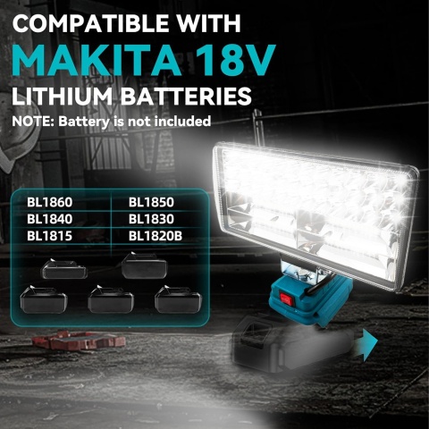 Lampa robocza LED 8 cali, bezprzewodowa latarka, lampa awaryjna, lampa powodziowa, oświetlenie zewnętrzne, kompatybilna z akumulatorem Makita 18V Li-ion (bez akumulatora)