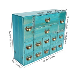 Szafka niebieska z 14 szufladkami w stylu VINTAGE DESIGN, nietuzinkowy organizer na biurku.