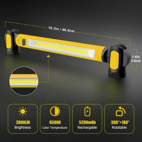 Super Jasna Magnetyczna Lampa Robocza z Wbudowanym Akumulatorem 5200mAh, Lampa Pod Maskę Samochodu do Napraw, Oświetlenie Zewnętrzne