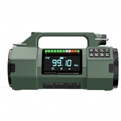 Radio wielofunkcyjne FM/MW/SW/VHF/WB, panel solarny i prądnica ręczna, głośny sygnał alarm, ster. telefonem. CIEMNOSZARY