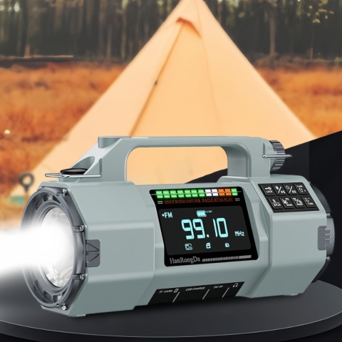 Radio wielofunkcyjne FM/MW/SW/VHF/WB, panel solarny i prądnica ręczna, głośny sygnał alarm, ster. telefonem. ZIELONY.