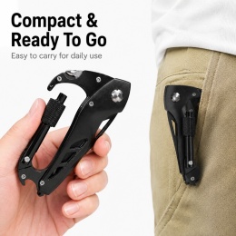 Wielofunkcyjny składany karabińczyk z nożykiem, i przydatnymi przyborami, Multitool EDC.