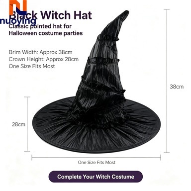 Damski zdejmowany plisowany wysoki kapelusz czarownicy z ostrym czubkiem, kapelusz w stylu gotyckiej Lolity z szerokim rondem i efektem marszczenia na Halloween, karnawał i bal maskowy.