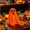 Dekoracja LED w kształcie ducha z kapeluszem wiedźmy, mistycznie świecąca rzeźba ducha, dekoracja na imprezę halloweenową do wnętrz.