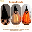 Dekoracja LED w kształcie ducha z kapeluszem wiedźmy, mistycznie świecąca rzeźba ducha, dekoracja na imprezę halloweenową do wnętrz.