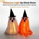 Dekoracja LED w kształcie ducha z kapeluszem wiedźmy, mistycznie świecąca rzeźba ducha, dekoracja na imprezę halloweenową do wnętrz.