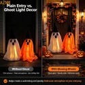 Dekoracja LED w kształcie ducha z kapeluszem wiedźmy, mistycznie świecąca rzeźba ducha, dekoracja na imprezę halloweenową do wnętrz.