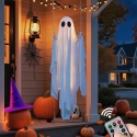 Duży wiszący duch o wysokości 4-6 stóp, dekoracja na Halloween w stylu horroru, biały duch z lampkami na sznurku, urocze ozdoby duchów na werandę i podwórko.