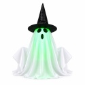 Halloweenowa zabawka duch z podświetlaną LED diodą, świecącą zieloną twarzą, reagująca na dotyk, automatycznie unoszący się duch z kapeluszem i dyniowym światłem, do dekoracji imprez i nawiedzonych domów.