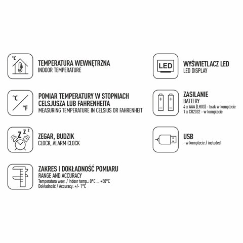 Termometr elektroniczny z budzik (170900)