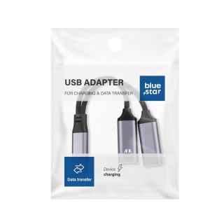Adapter AUX 2w1 USB C (męski) do USB C (żeński) / USB C (żeński) Blue Star czarny [DAC] - ładowanie do 25W