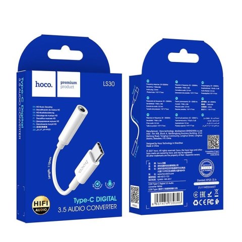 Adapter AUX USB C do Jack 3,5 mm Hoco LS30 biały