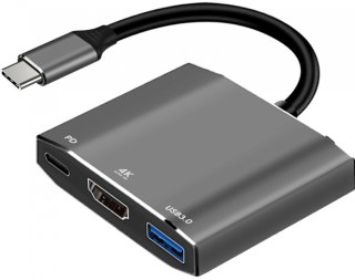 Adapter HUB 3w1 USB C ART OEM-C17 srebrny
