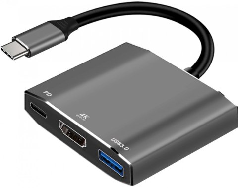 Adapter HUB 3w1 USB C ART OEM-C17 srebrny