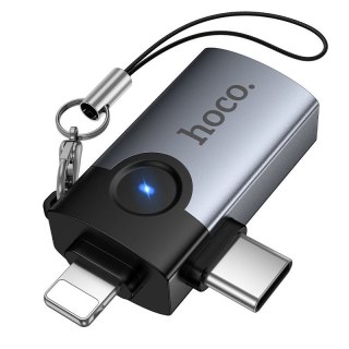 Adapter OTG 2w1 Lightning / USB C do USB A Hoco UA46D Victory szary