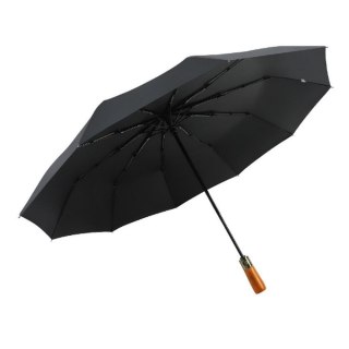 Automatyczny składany parasol z drewnianą rączką 10-ramienny XXL 115 cm czarny