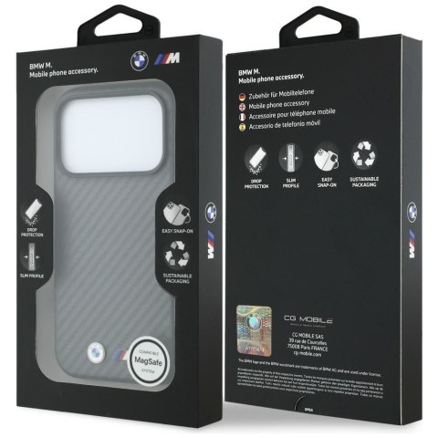BMW futerał do IPHONE 18 Pro Max/17 Pro Max kompatybilny z MagSafe (Carbon Metal Logo) szary