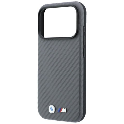 BMW futerał do IPHONE 18 Pro Max/17 Pro Max kompatybilny z MagSafe (Carbon Metal Logo) szary