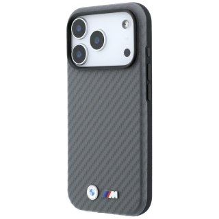 BMW futerał do IPHONE 18 Pro/17 Pro kompatybilny z MagSafe (Carbon Metal Logo) szary