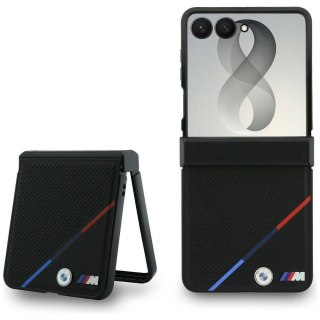 BMW futerał do SAMSUNG GALAXY Z FLIP 8 kompatybilny z MagSafe (Leather Perforated Tricolor Stripe Metal Logos) czarny