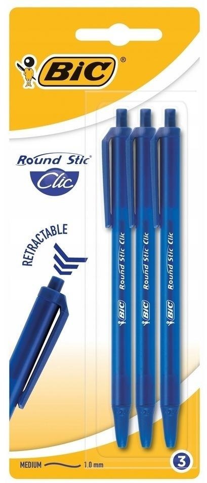 Długopis Round Stic Clic niebieski 3szt BIC