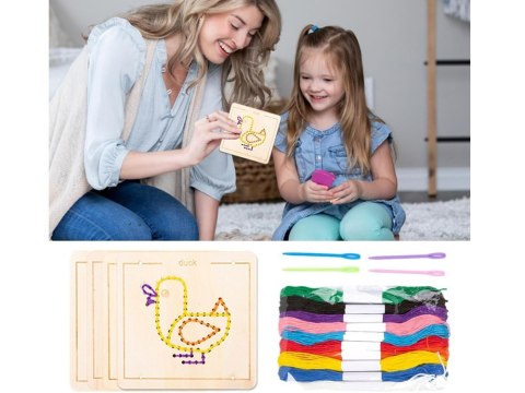 Drewniana przeplatanka Montessori - zestaw 4 szablony + mulina ZA6543