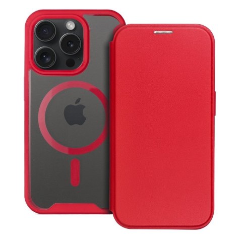 Etui z klapką na iPhone 15 PRO Smart Mag zgodne z MagSafe czerwone