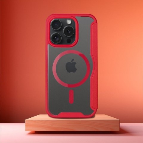 Etui z klapką na iPhone 15 PRO Smart Mag zgodne z MagSafe czerwone