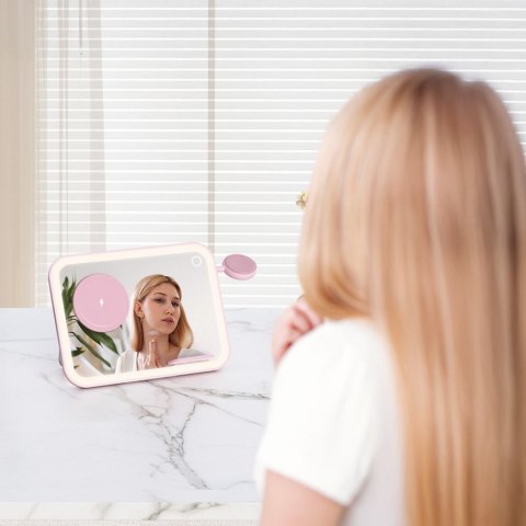 Forcell F-ENERGY Mag Mirror 3 in 1 15W ładowarka indukcyjna z kompatybilna z MagSafe / Apple Watch / Samsung Watch / Airpods róż