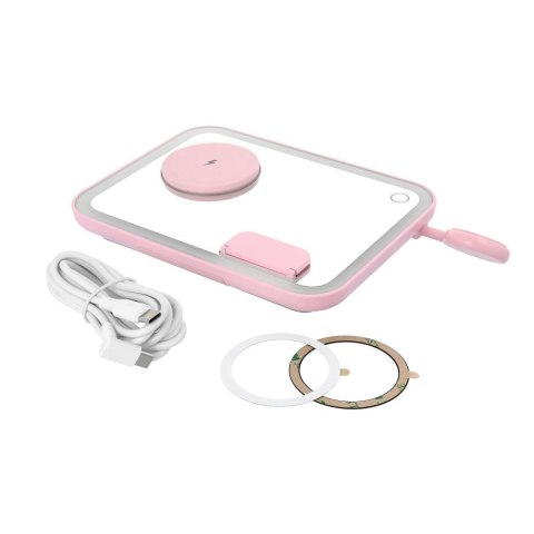 Forcell F-ENERGY Mag Mirror 3 in 1 15W ładowarka indukcyjna z kompatybilna z MagSafe / Apple Watch / Samsung Watch / Airpods róż