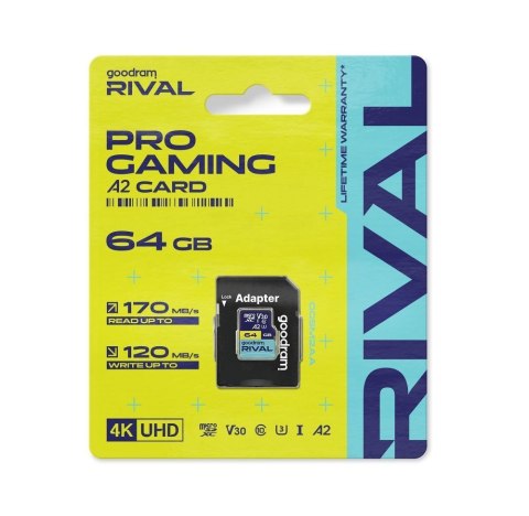 GOODRAM RIVAL Karta pamięci microSD 64GB 100MB/s class 10 UHS-I U3 V30 A2 z adapterem SD