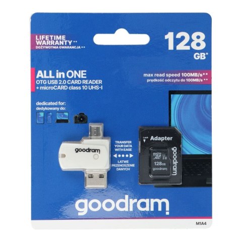 GOODRAM czytnik kart pamięci USB A + Micro USB ALL IN ONE M1A4 + karta microSD 128GB z adapterem