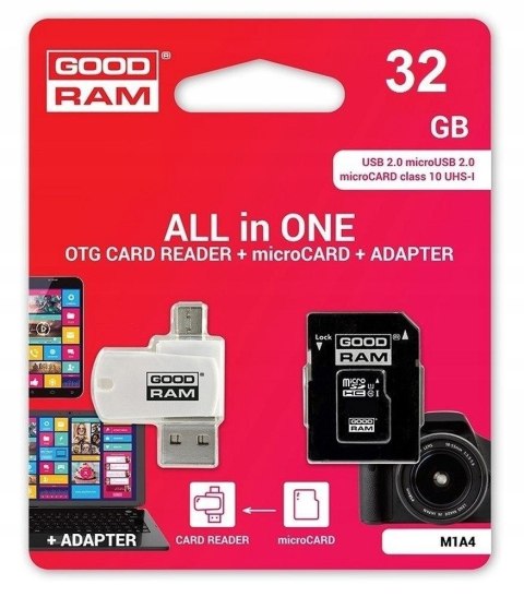GOODRAM czytnik kart pamięci USB A + Micro USB ALL IN ONE M1A4 + karta microSD 32GB z adapterem