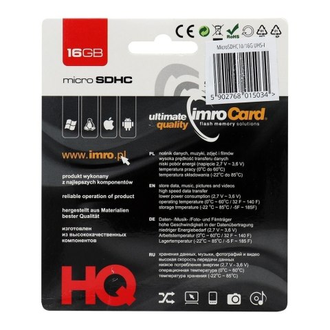 IMRO karta pamięci microSD 16GB 100MB/s class 10 UHS I
