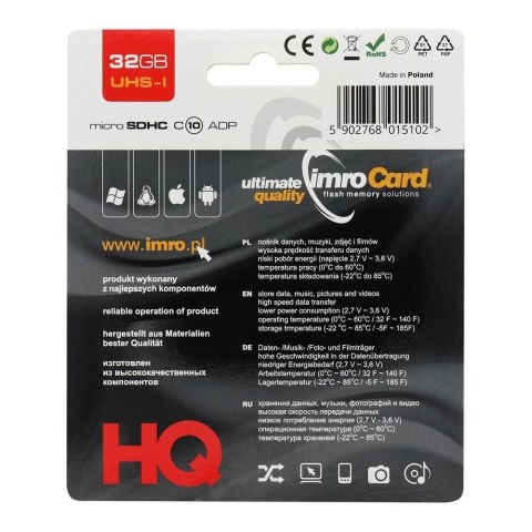 IMRO karta pamięci microSD 32GB 100MB/s class 10 UHS I z adapterem SD