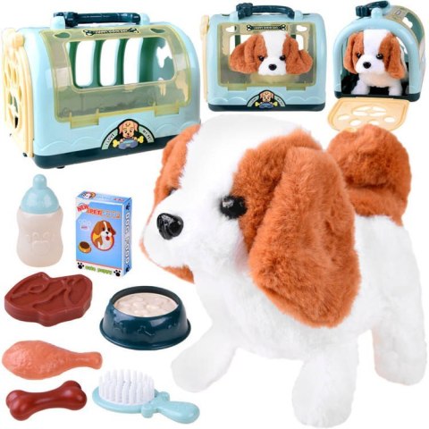 Interaktywny piesek beagle + karma + transporter akcesoria ZA4354