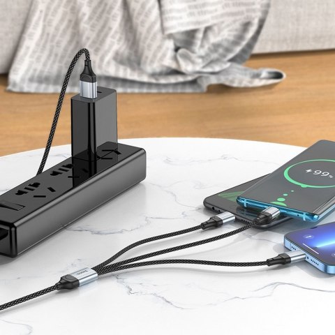 Kabel 3w1 USB A do Lightning / Micro USB / USB C Hoco 2,4A 1 m X102 czarny