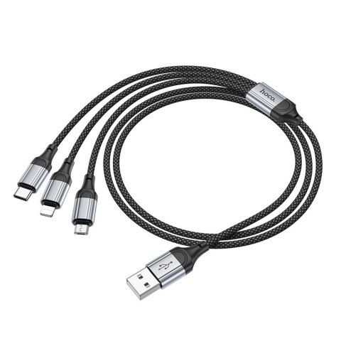 Kabel 3w1 USB A do Lightning / Micro USB / USB C Hoco 2,4A 1 m X102 czarny