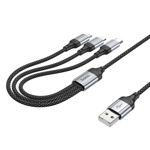 Kabel 3w1 USB A do Lightning / Micro USB / USB C Hoco 2,4A 1 m X102 czarny