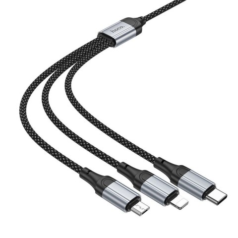 Kabel 3w1 USB A do Lightning / Micro USB / USB C Hoco 2,4A 1 m X102 czarny