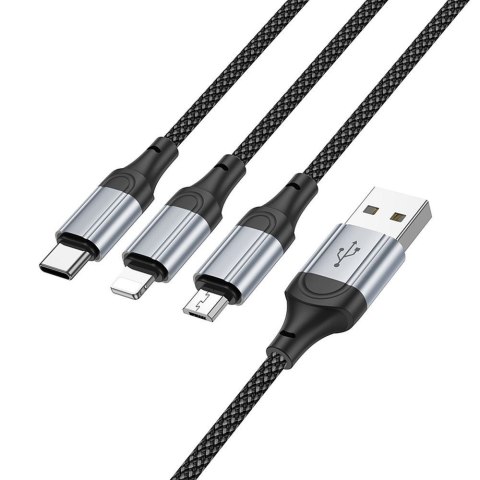 Kabel 3w1 USB A do Lightning / Micro USB / USB C Hoco 2,4A 1 m X102 czarny