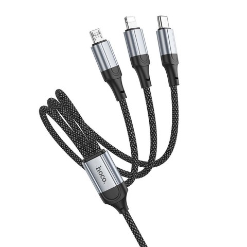 Kabel 3w1 USB A do Lightning / Micro USB / USB C Hoco 2,4A 1 m X102 czarny