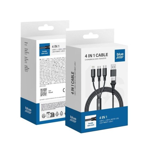 Kabel 4w1 USB C / USB A do Micro USB / Lightning / USB C Blue Star 2,4A 12W Cafule 1,2 m C172 czarny