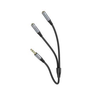 Kabel AUX 2w1 Jack 3,5 mm (męski) do 2 x Jack 3,5 mm (żeński) Hoco 0,25 m UPA21 szary (SC)