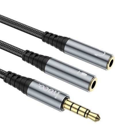 Kabel AUX 2w1 Jack 3,5 mm (męski) do 2 x Jack 3,5 mm (żeński) Hoco 0,25 m UPA21 szary (SC)