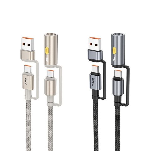 Kabel All-in-one USB A / USB C do USB C / Zapalniczka samochodowa Hoco 3A 60W 1,2 m U138 szary